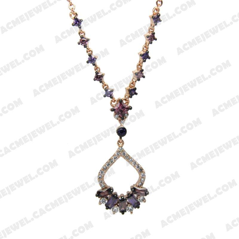 Necklace Silver / Brass  2-tone(rose gold / black rhodium plating)