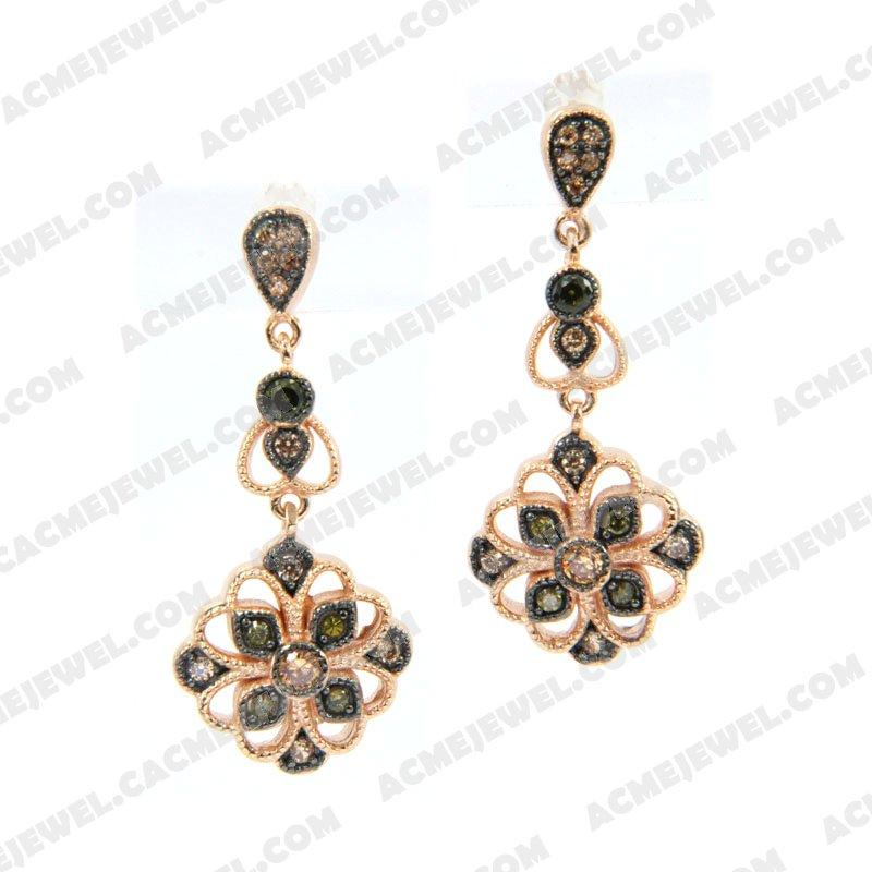 Earrings 925 Sterling Silver 2-tone Rose gold and black rhodium