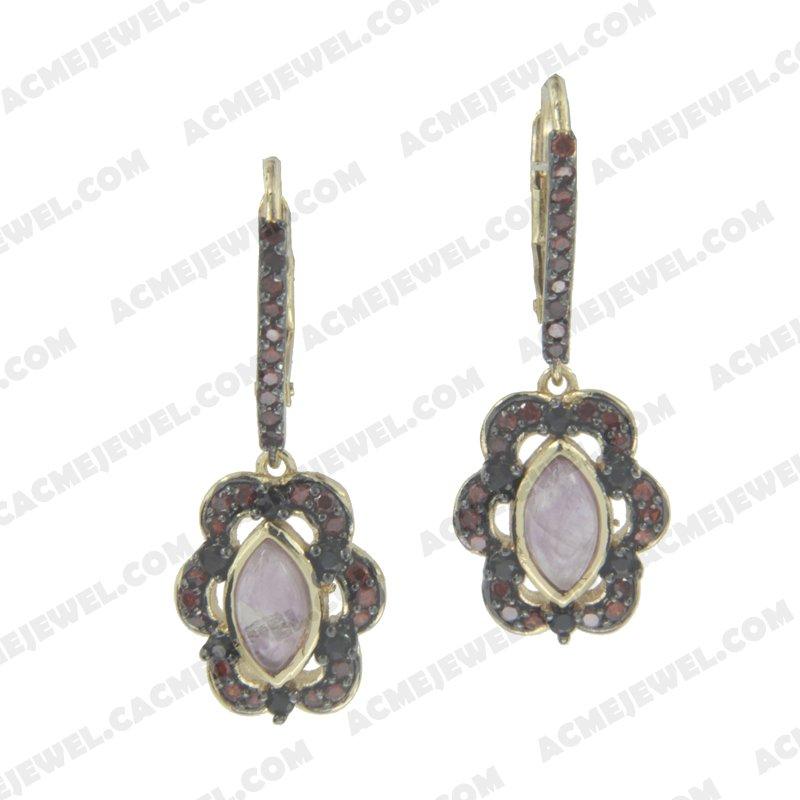 Earrings 925 sterling silver  2-tone Gold and black rhodium