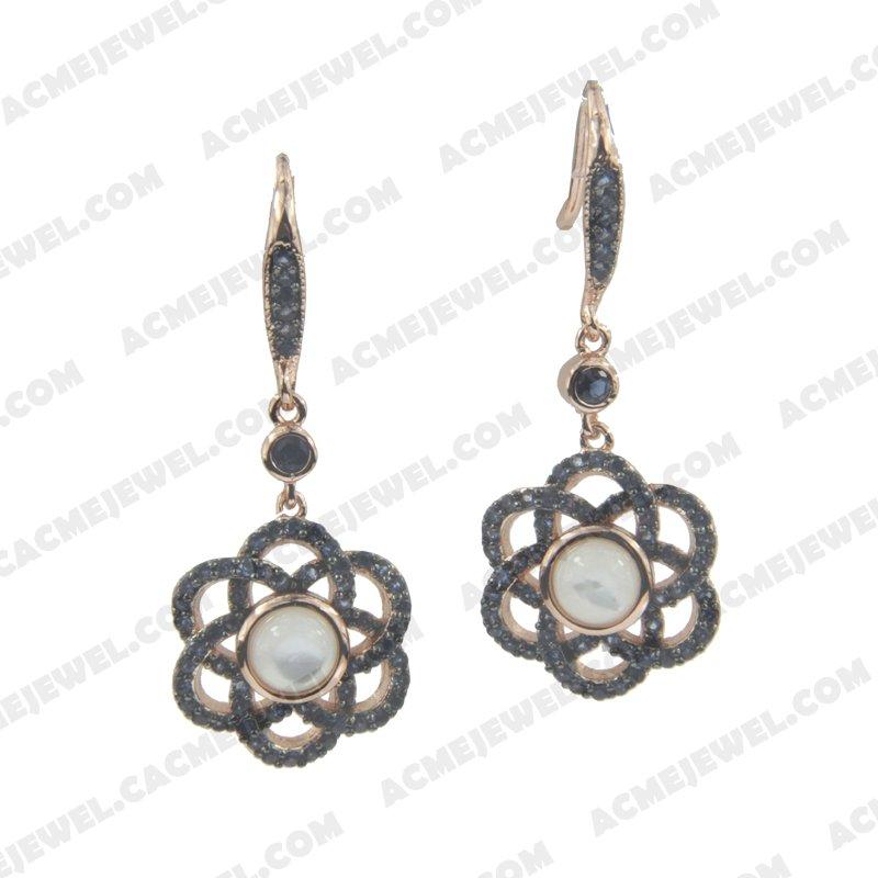 Earrings 925 sterling silver  2-tone Rose gold and black rhodium