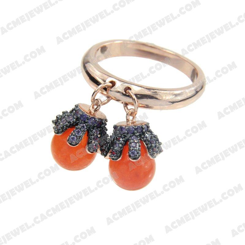 Rings 925 Sterling Silver 2-tone Rose gold and black rhodium