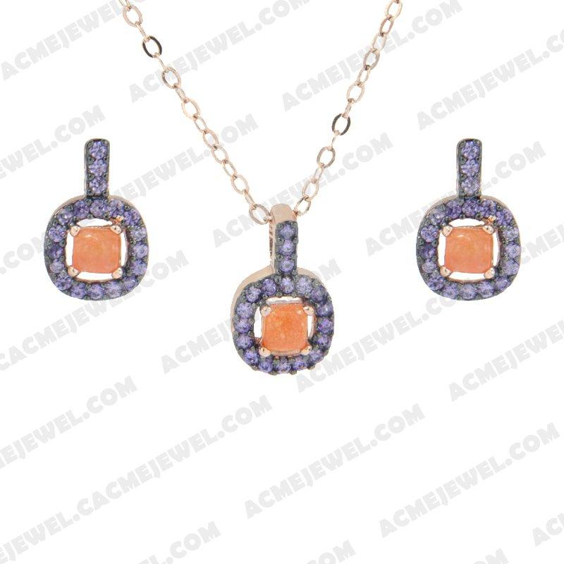 Jewellery Set 925 Sterling Silver 2-tone Rose gold and black rhodium