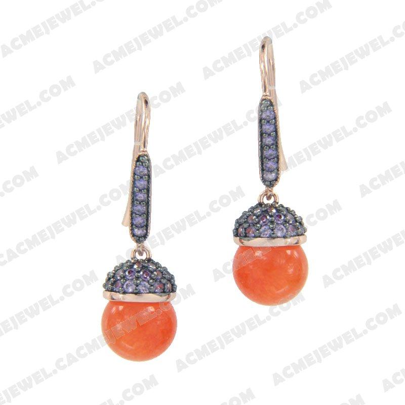 Earrings 925 Sterling Silver 2-tone Rose gold and black rhodium