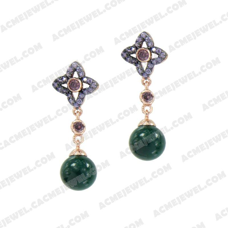 Earrings 925 Sterling Silver 2-tone Rose gold and black rhodium