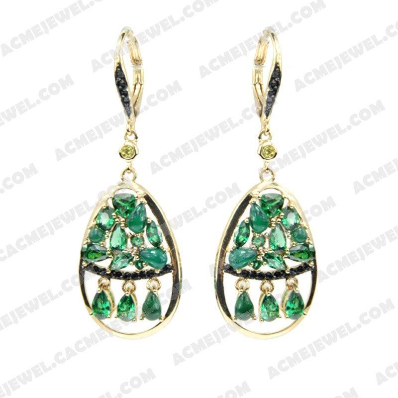 Earrings 925 Sterling Silver 2-tone Gold and black rhodium