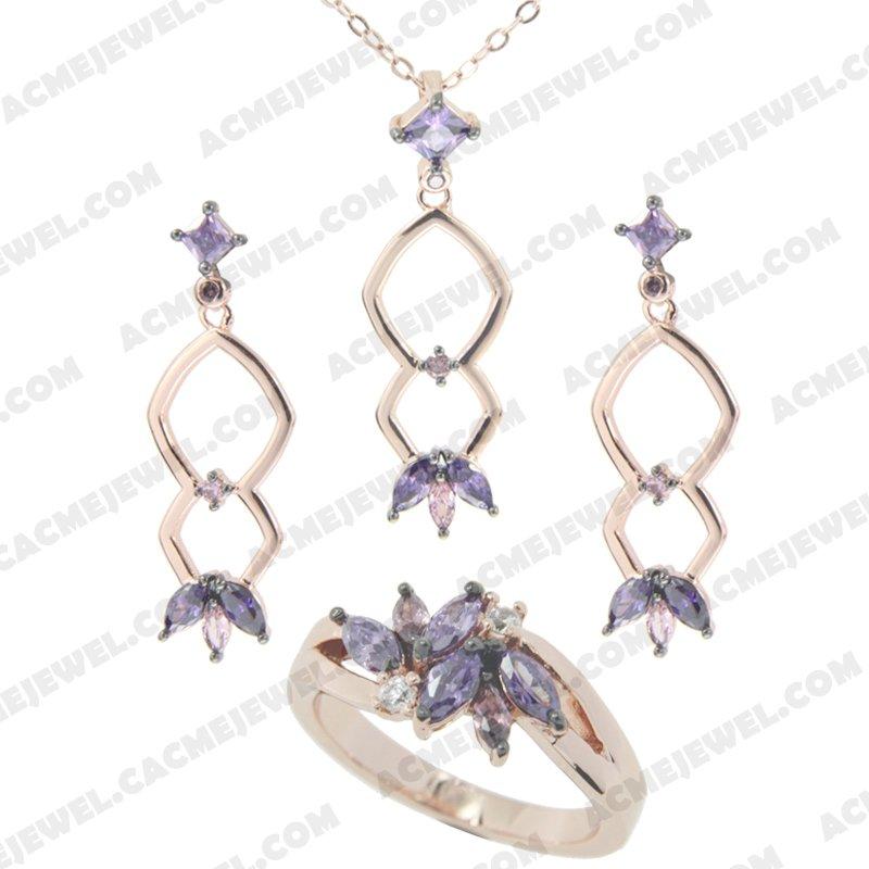 Jewellery Set 925 sterling silver  2-tone Rose gold and black rhodium