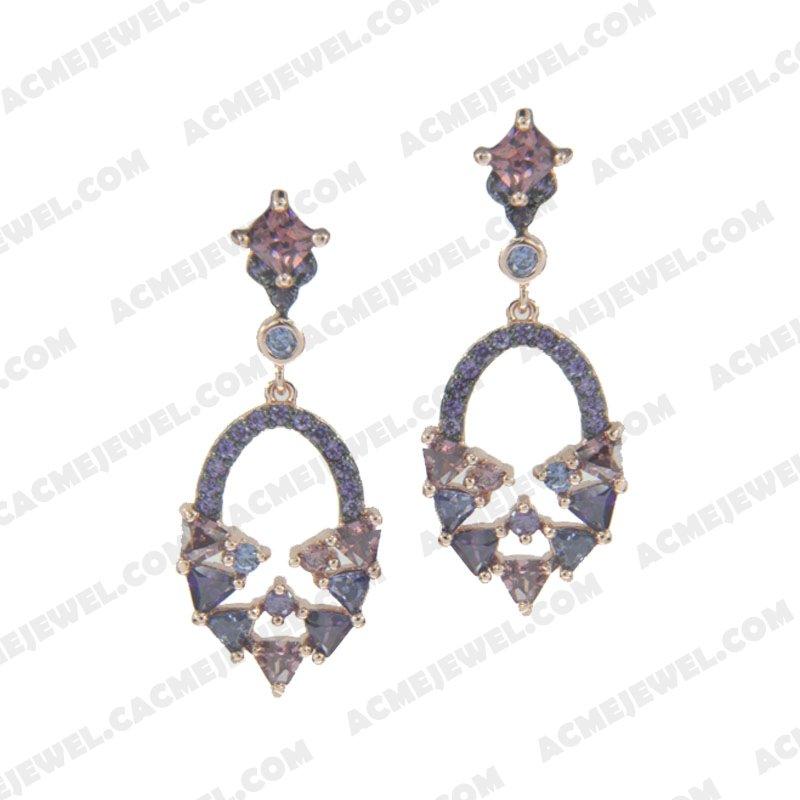 Earrings 925 sterling silver  2-tone Rose gold and black rhodium