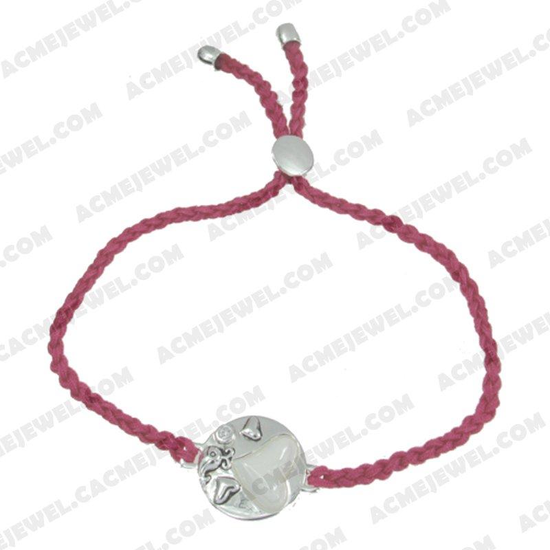 Bracelets & Bangles Cord with 925 sterling silver 2-tone Rhodium and black smear