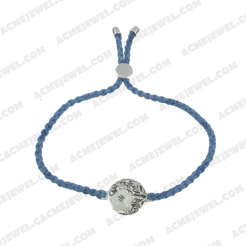 Bracelets & Bangles Cord with 925 sterling silver 2-tone Rhodium and black smear