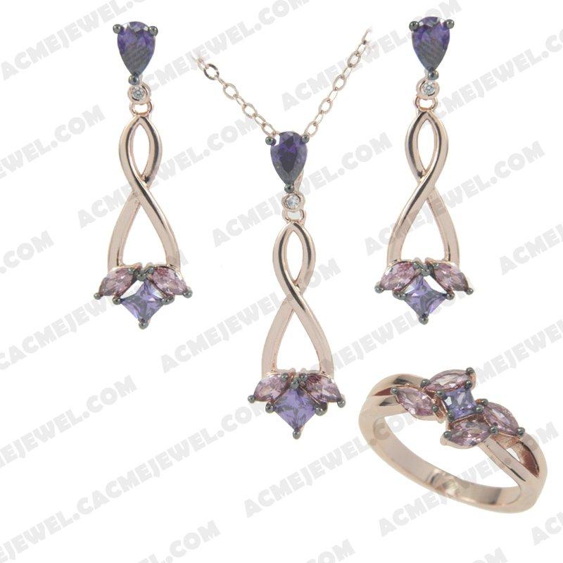 Jewellery Set 925 sterling silver  2-tone Rose gold and black rhodium