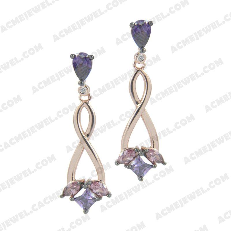 Earrings 925 sterling silver  2-tone Rose gold and black rhodium